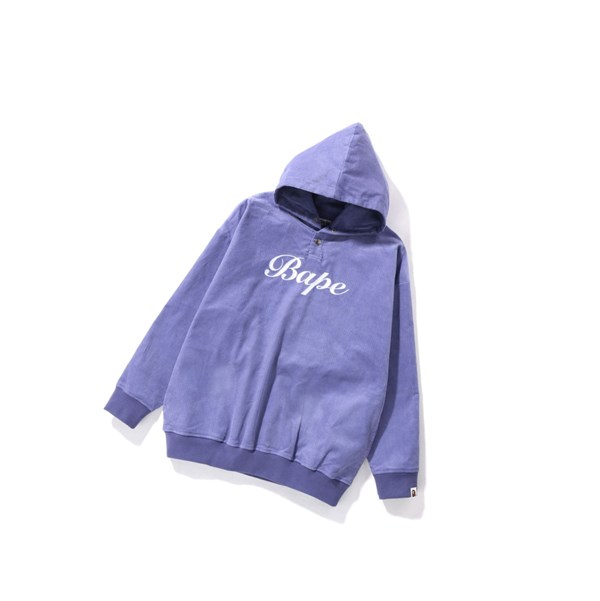 Bluzy Z Kapturem Damskie A BATHING APE Bape Embroidery Corduroy Oversized Pullover Fioletowe | AJLF-10674