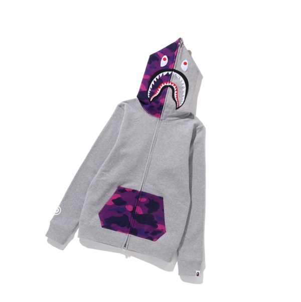 Bluzy Z Kapturem Damskie A BATHING APE Bape Color Camo Shark Full Zip Throughs Szare | GOAU-63154