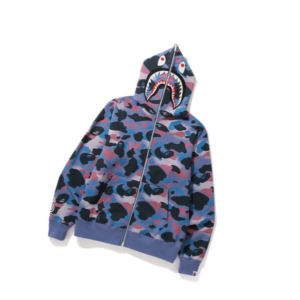 Bluzy Z Kapturem Męskie A BATHING APE Bape Grid Camo Shark Full Zip Throughs Fioletowe | MPRU-74356