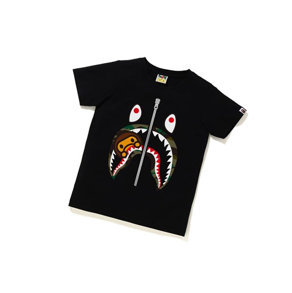 Koszulki Damskie A BATHING APE Bape 1st Camo Milo Shark Tee Krótkie Sleeve Czarne | VCPJ-24583