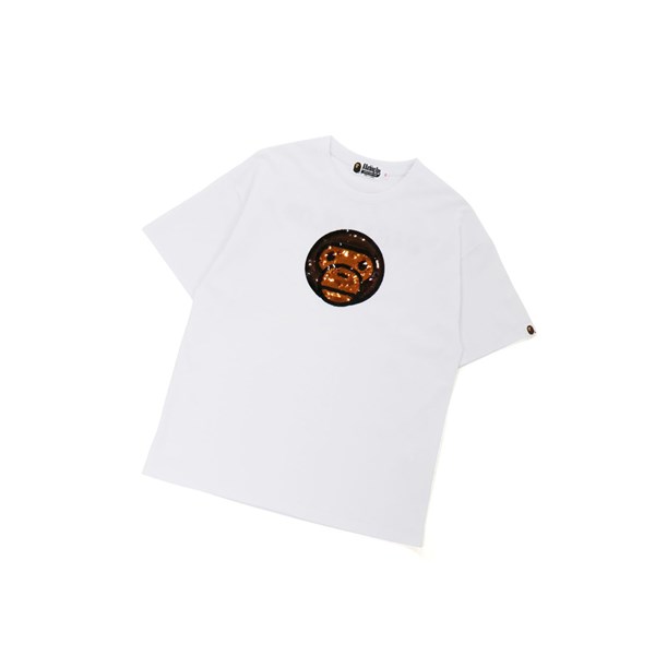 Koszulki Damskie A BATHING APE Bape Baby Milo Sequin Oversized Tee Krótkie Sleeve Białe | OTUH-35260