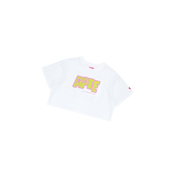 Koszulki Damskie A BATHING APE Bape Double Logo Cropped Tee Krótkie Sleeve Białe | BAXR-64795