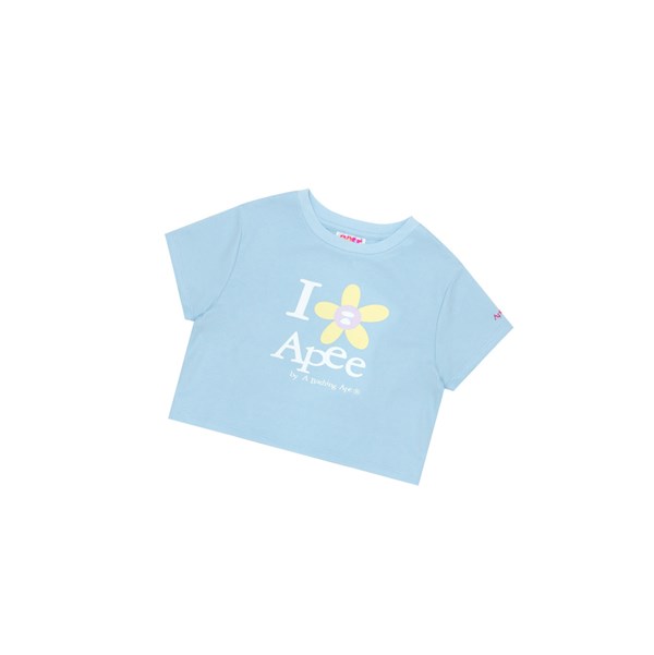 Koszulki Damskie A BATHING APE Bape Flower Cropped Tee Krótkie Sleeve Niebieskie | YWLE-82563