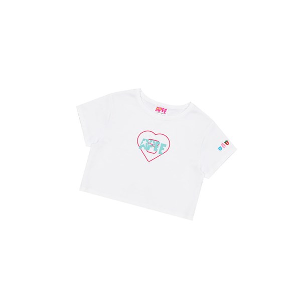 Koszulki Damskie A BATHING APE Bape Logo Printed Slim Cut Tee Krótkie Sleeve Białe | OTBE-49012