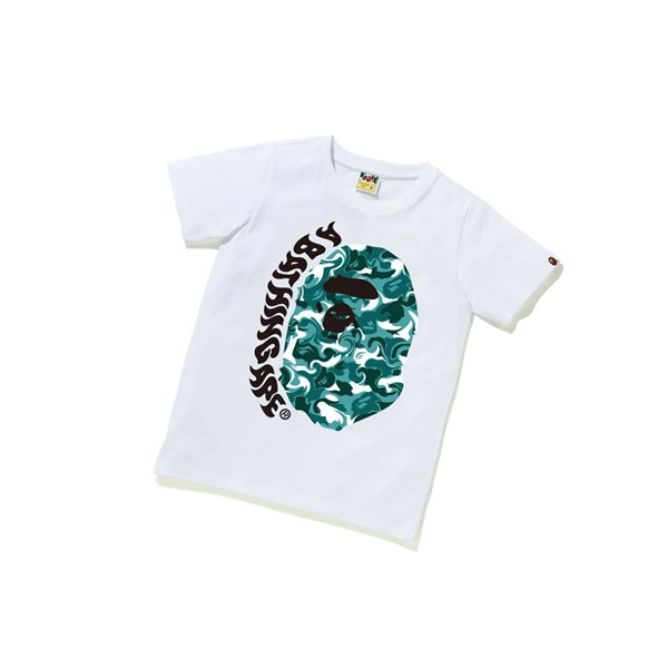 Koszulki Damskie A BATHING APE Bape Marble Camo Ape Head Tee Krótkie Sleeve Białe | CLRZ-36798