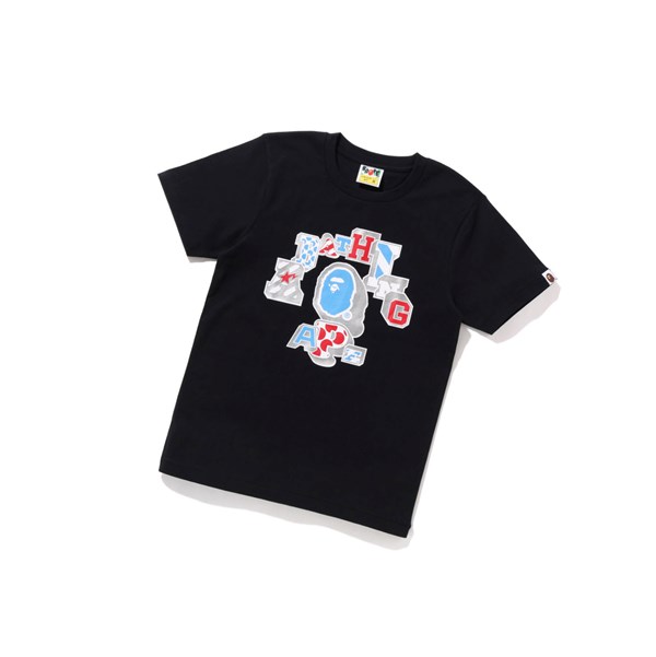 Koszulki Damskie A BATHING APE Bape Mix Patched College Tee Krótkie Sleeve Czarne | RKYZ-27869