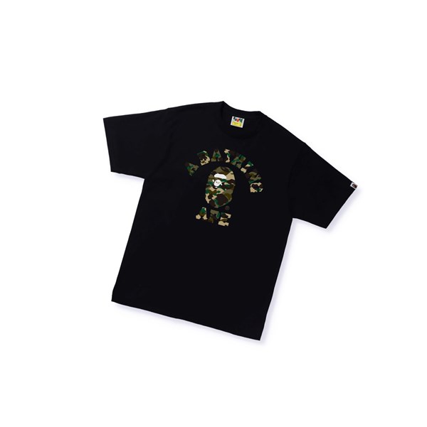 Koszulki Męskie A BATHING APE Bape 1st Camo Crazy College Tee Krótkie Sleeve Czarne | YGAC-96724