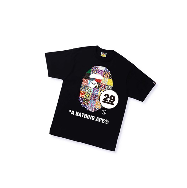 Koszulki Męskie A BATHING APE Bape A Bathing Ape 29th Anniversary Ape Head Tee Krótkie Sleeve Czarne | ETVI-24813