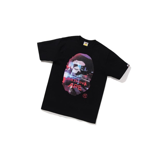 Koszulki Męskie A BATHING APE Bape A Bathing Ape Back Streetwear Tee Krótkie Sleeve Czarne | ZQRH-37204