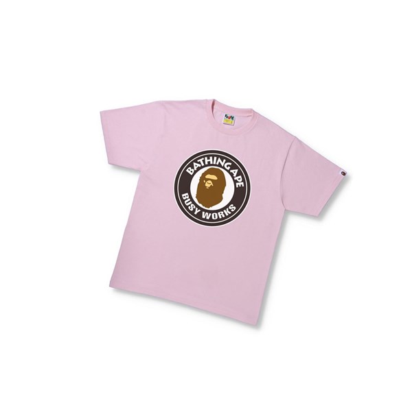 Koszulki Męskie A BATHING APE Bape Busy Works Tee Krótkie Sleeve Różowe | DVCG-15306