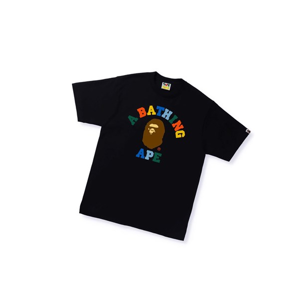 Koszulki Męskie A BATHING APE Bape Colors College Tee Krótkie Sleeve Czarne | JUIQ-13476