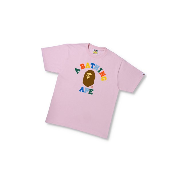 Koszulki Męskie A BATHING APE Bape Colors College Tee Krótkie Sleeve Różowe | QGFY-91520