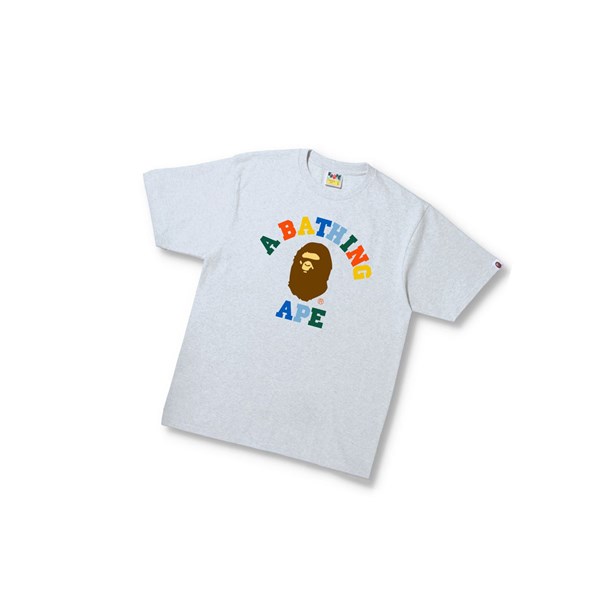 Koszulki Męskie A BATHING APE Bape Colors College Tee Krótkie Sleeve Szare | YQDK-16485