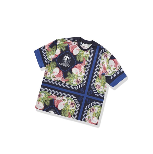 Koszulki Męskie A BATHING APE Bape Floral Print Ape Head Tee Krótkie Sleeve Niebieskie | FVUL-73526