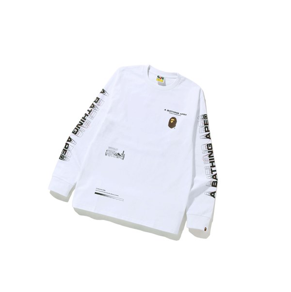 Koszulki Męskie A BATHING APE Bape Graphic #2 L/S Tee Long Sleeve Białe | DVOX-67250