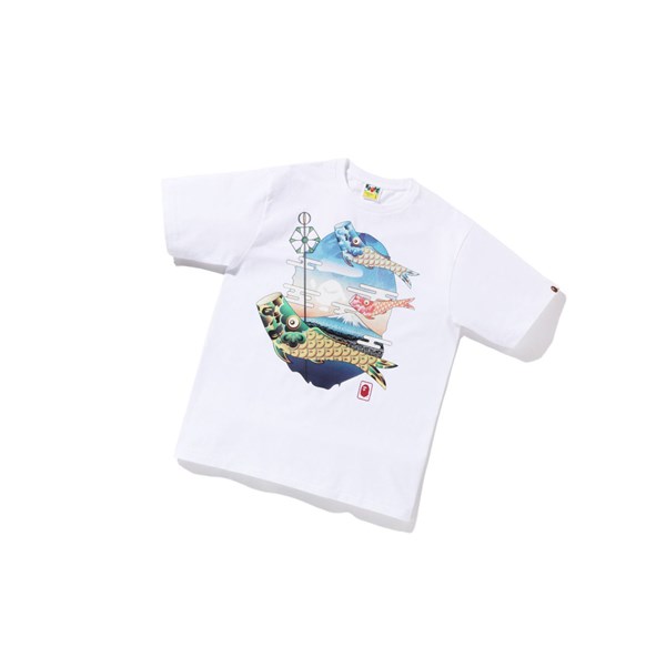 Koszulki Męskie A BATHING APE Bape Koinobori Carp Flags Ape Head Tee Krótkie Sleeve Białe | UNXM-34016