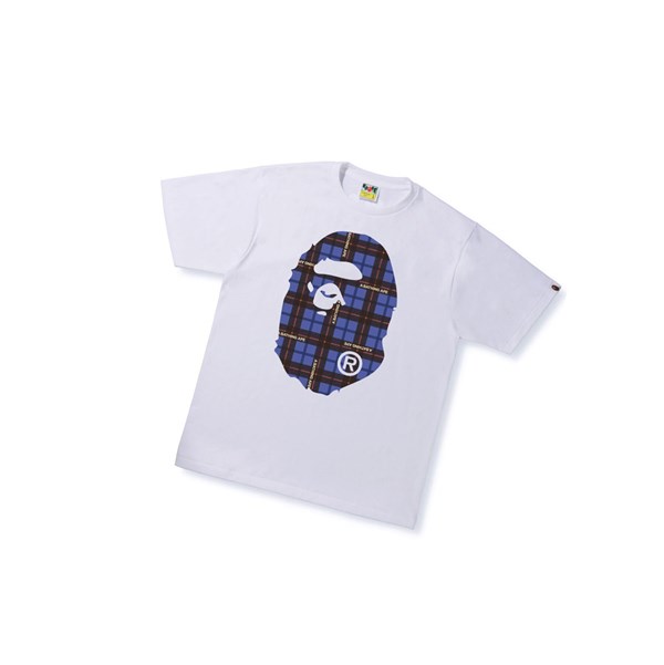 Koszulki Męskie A BATHING APE Bape Logo Check Big Ape Head Tee Krótkie Sleeve Białe | QVBU-09418