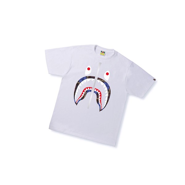 Koszulki Męskie A BATHING APE Bape Logo Check Shark Tee Krótkie Sleeve Białe | TQOP-16375