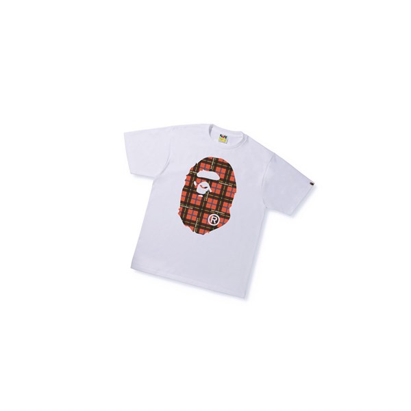 Koszulki Męskie A BATHING APE Bape Logo Check Big Ape Head Tee Krótkie Sleeve Białe | VMBH-45819