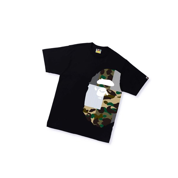 Koszulki Męskie A BATHING APE Bape Military Crazy Side Big Ape Head Tee Krótkie Sleeve Czarne | UHQF-81056