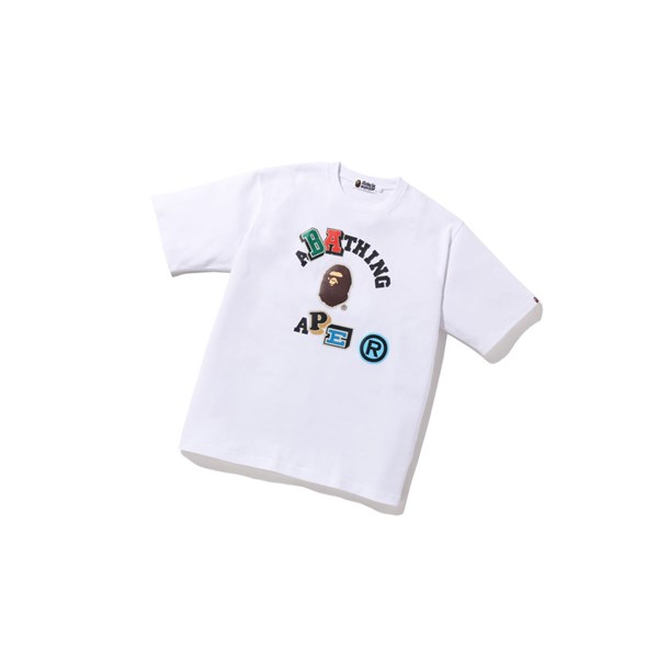 Koszulki Męskie A BATHING APE Bape Multi Fonts Relaxed Fit College Tee Krótkie Sleeve Białe | NHME-93827