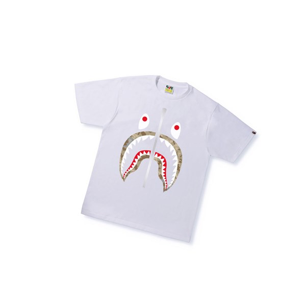 Koszulki Męskie A BATHING APE Bape Sand Camo Shark Tee Krótkie Sleeve Białe | FICW-18524