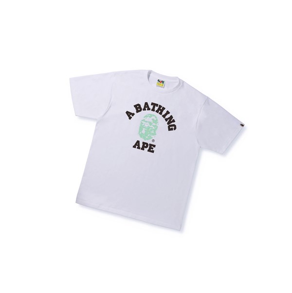 Koszulki Męskie A BATHING APE Bape Text Code Camo College Tee Krótkie Sleeve Białe | CGKY-46283