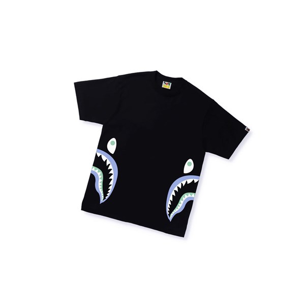 Koszulki Męskie A BATHING APE Bape Text Code Camo Side Shark Tee Krótkie Sleeve Czarne | LNKE-85937