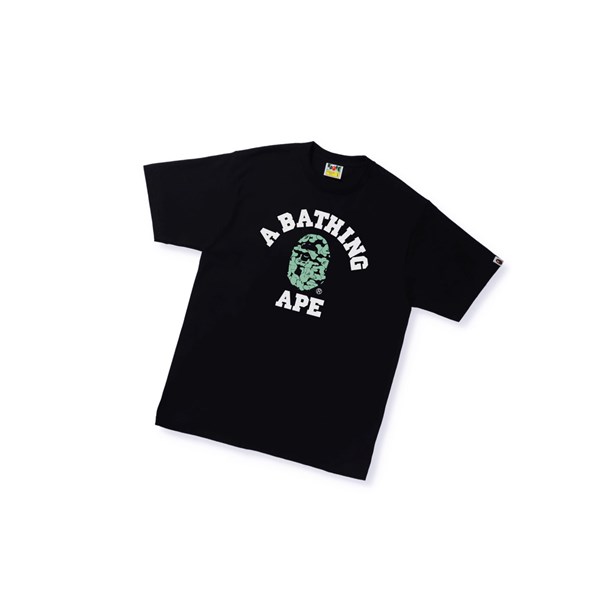 Koszulki Męskie A BATHING APE Bape Text Code Camo College Tee Krótkie Sleeve Czarne | WQEU-09637