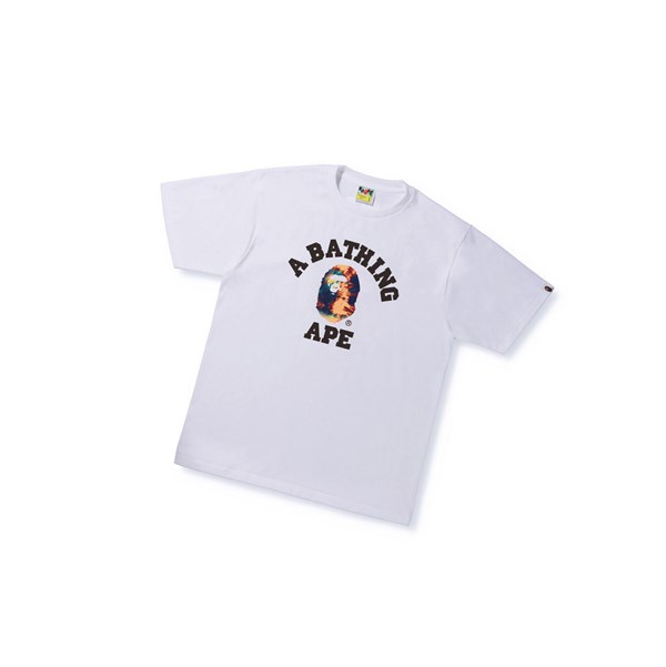 Koszulki Męskie A BATHING APE Bape Tie Dye College Tee Krótkie Sleeve Białe | BRZN-97153