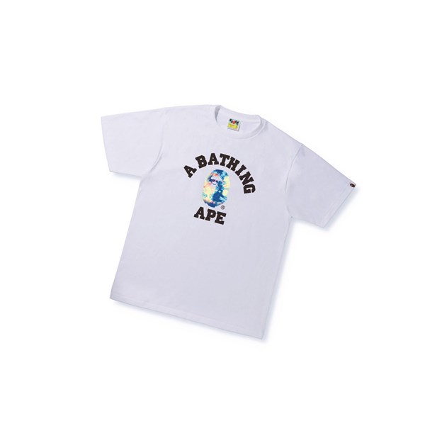 Koszulki Męskie A BATHING APE Bape Tie Dye College Tee Krótkie Sleeve Białe | KEUX-62480