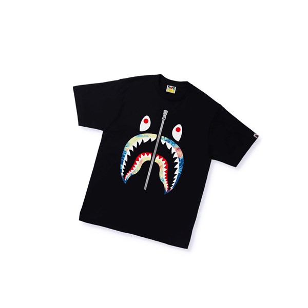 Koszulki Męskie A BATHING APE Bape Tie Dye Shark Tee Krótkie Sleeve Czarne | SYRQ-87215