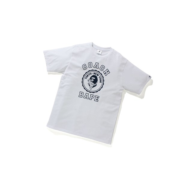 Koszulki Męskie A BATHING APE Bape X Coach College Tee Krótkie Sleeve Białe | YVFD-84167