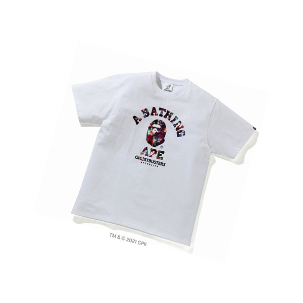 Koszulki Męskie A BATHING APE Bape X Ghostbusters Camo College Tee Krótkie Sleeve Białe | VEAN-91024