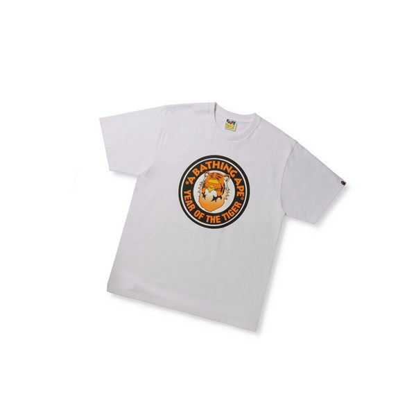 Koszulki Męskie A BATHING APE Bape Year Of The Tiger Tee Krótkie Sleeve Białe | KNDO-81659