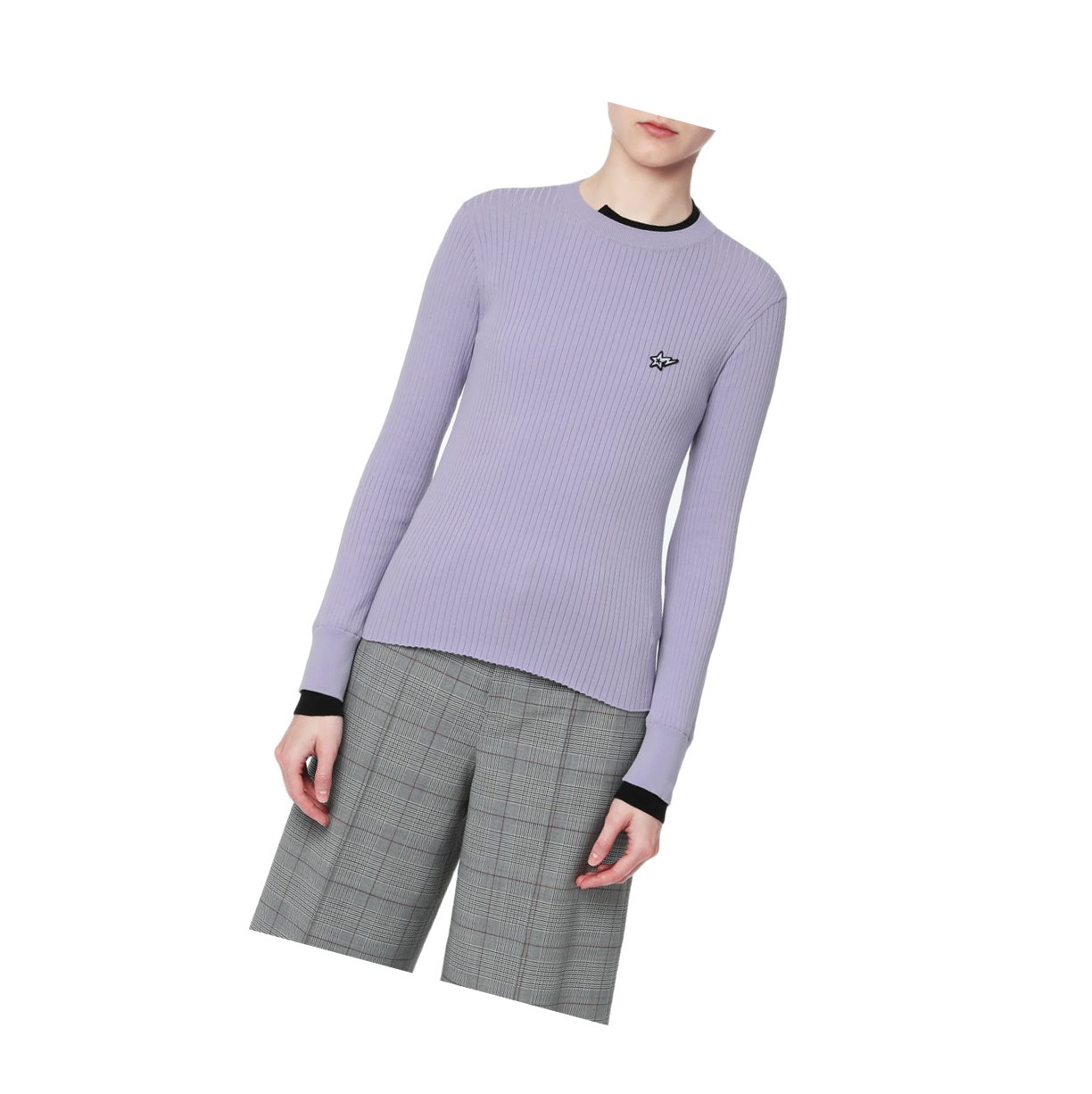 Bluzka Damskie A BATHING APE Bape Contrast Ribbed Swetry Crew Neck Knitwear Lilac | DEKJ-48957