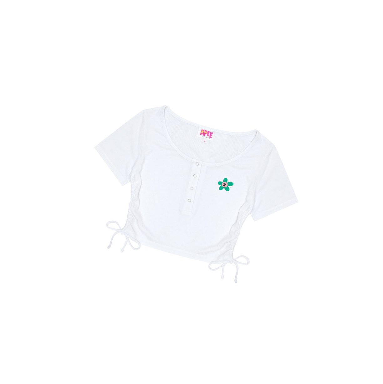 Bluzka Damskie A BATHING APE Bape Logo Drawstring Cropped Top Krótkie Sleeve Białe | UHNS-07914