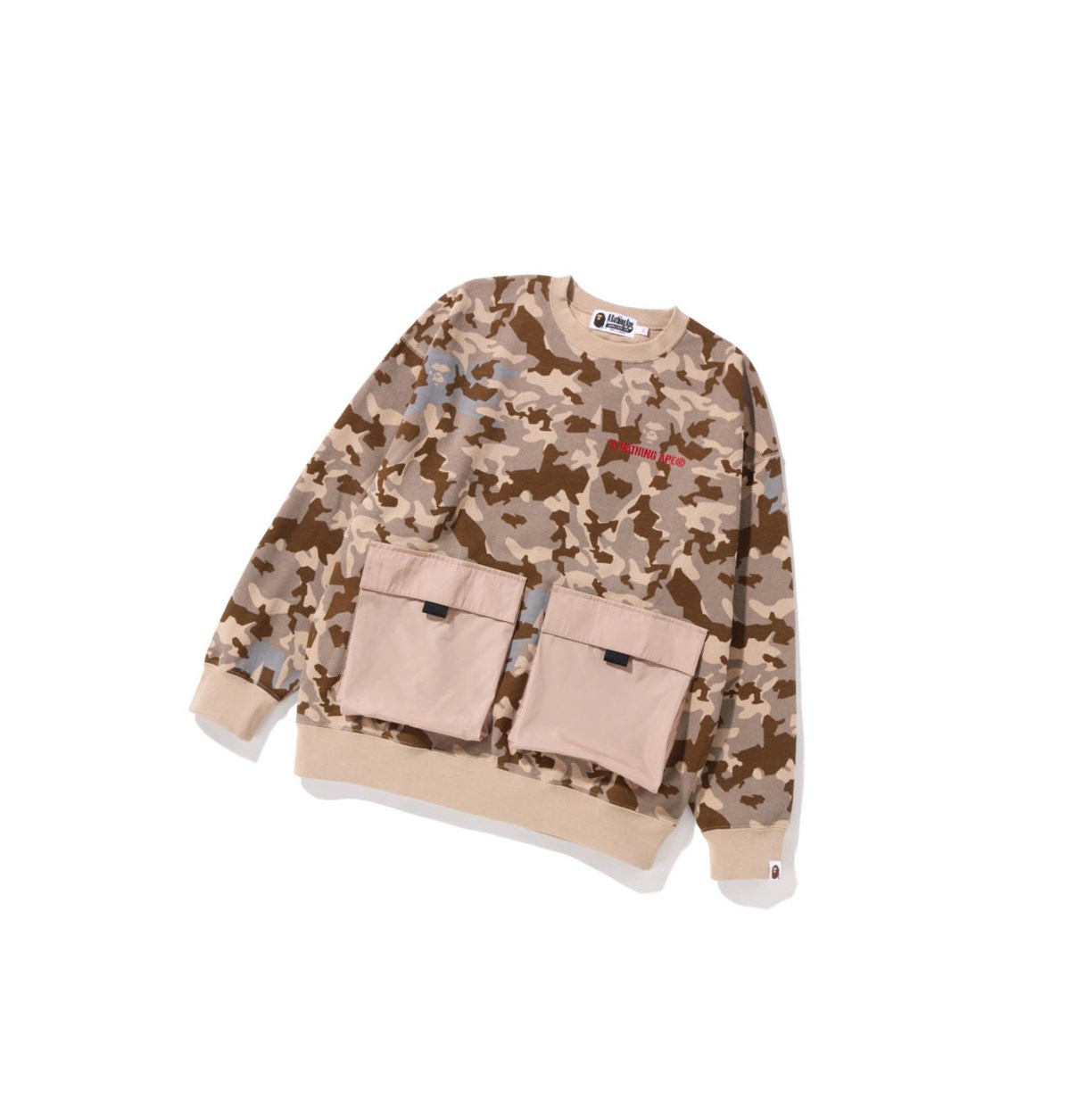 Bluzy Damskie A BATHING APE Bape Sand Camo Big Pocket Oversized Crewneck Beżowe | JDLE-50316