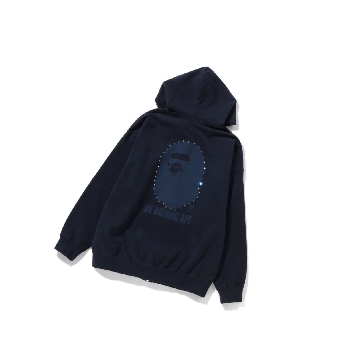 Bluzy Z Kapturem Damskie A BATHING APE Bape Crystal By Bathing Overdyed Oversized Full Zip Granatowe Niebieskie | LYMB-08675