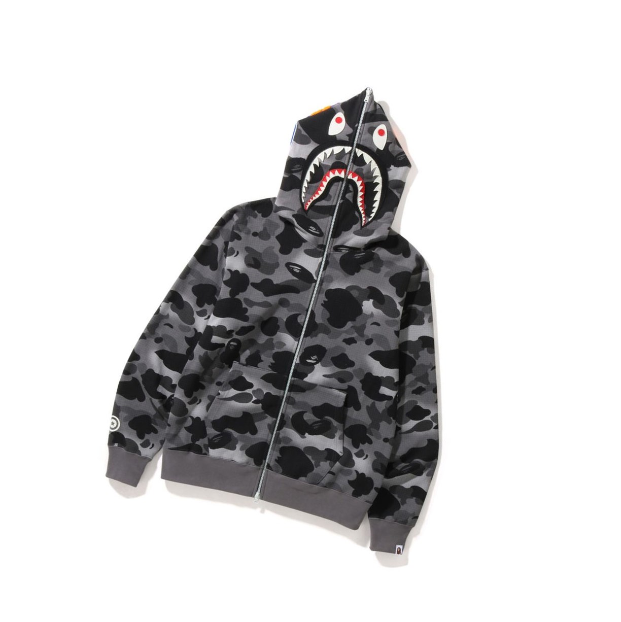 Bluzy Z Kapturem Męskie A BATHING APE Bape Grid Camo Shark Full Zip Throughs Czarne | EPSF-51687