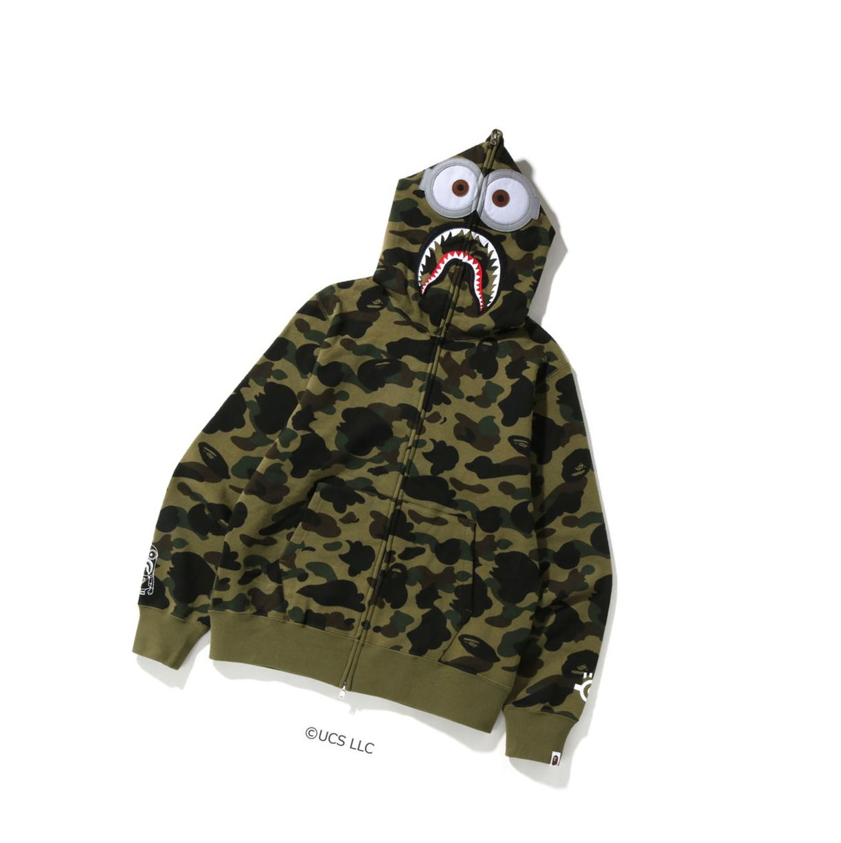 Bluzy Z Kapturem Męskie A BATHING APE Bape X Minions 1st Camo Minions Shark Full Zip Throughs Zielone | EZHD-75410