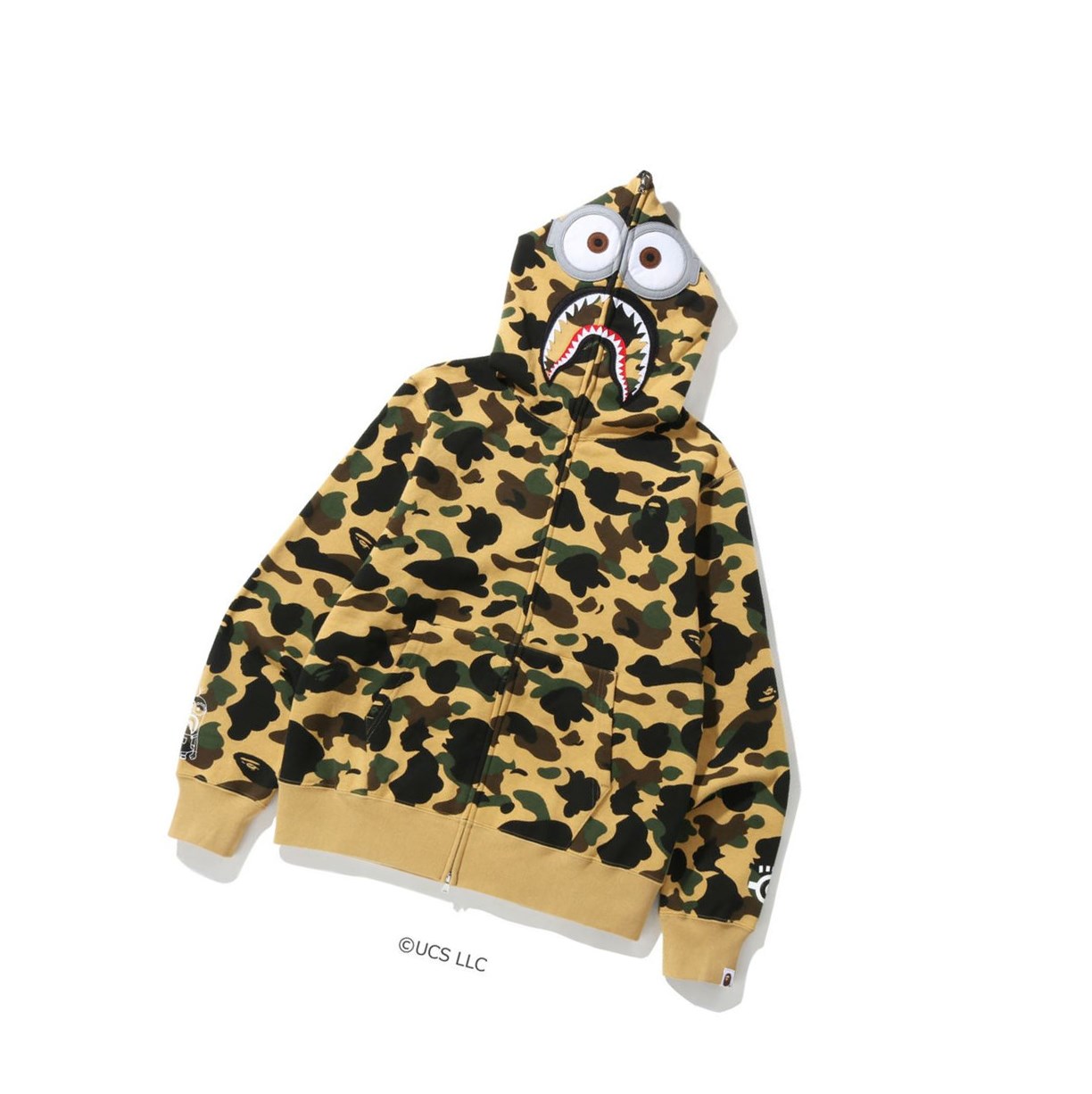 Bluzy Z Kapturem Męskie A BATHING APE Bape X Minions 1st Camo Minions Shark Full Zip Throughs Żółte | MCJT-82306