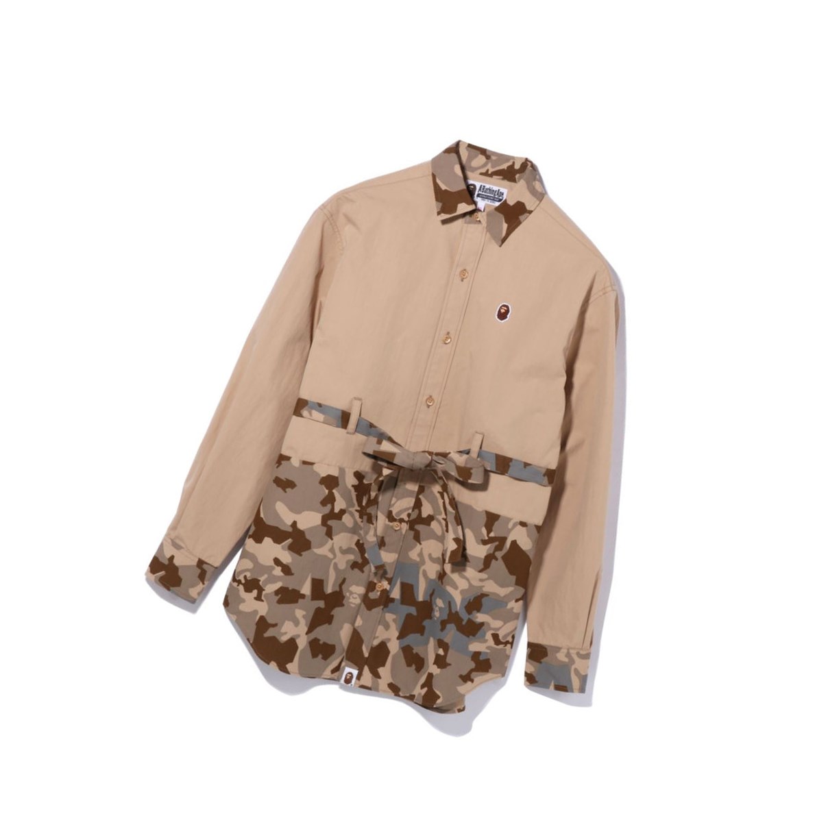 Koszule Damskie A BATHING APE Bape Sand Camo A Bathing Ape Oversized Long Sleeve Beżowe | ABQY-46251