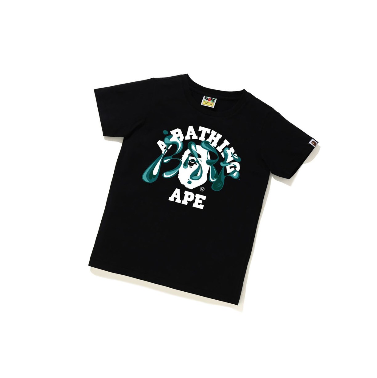 Koszulki Damskie A BATHING APE Bape Marble Camo Liquid College Tee Krótkie Sleeve Czarne | UJHI-64873