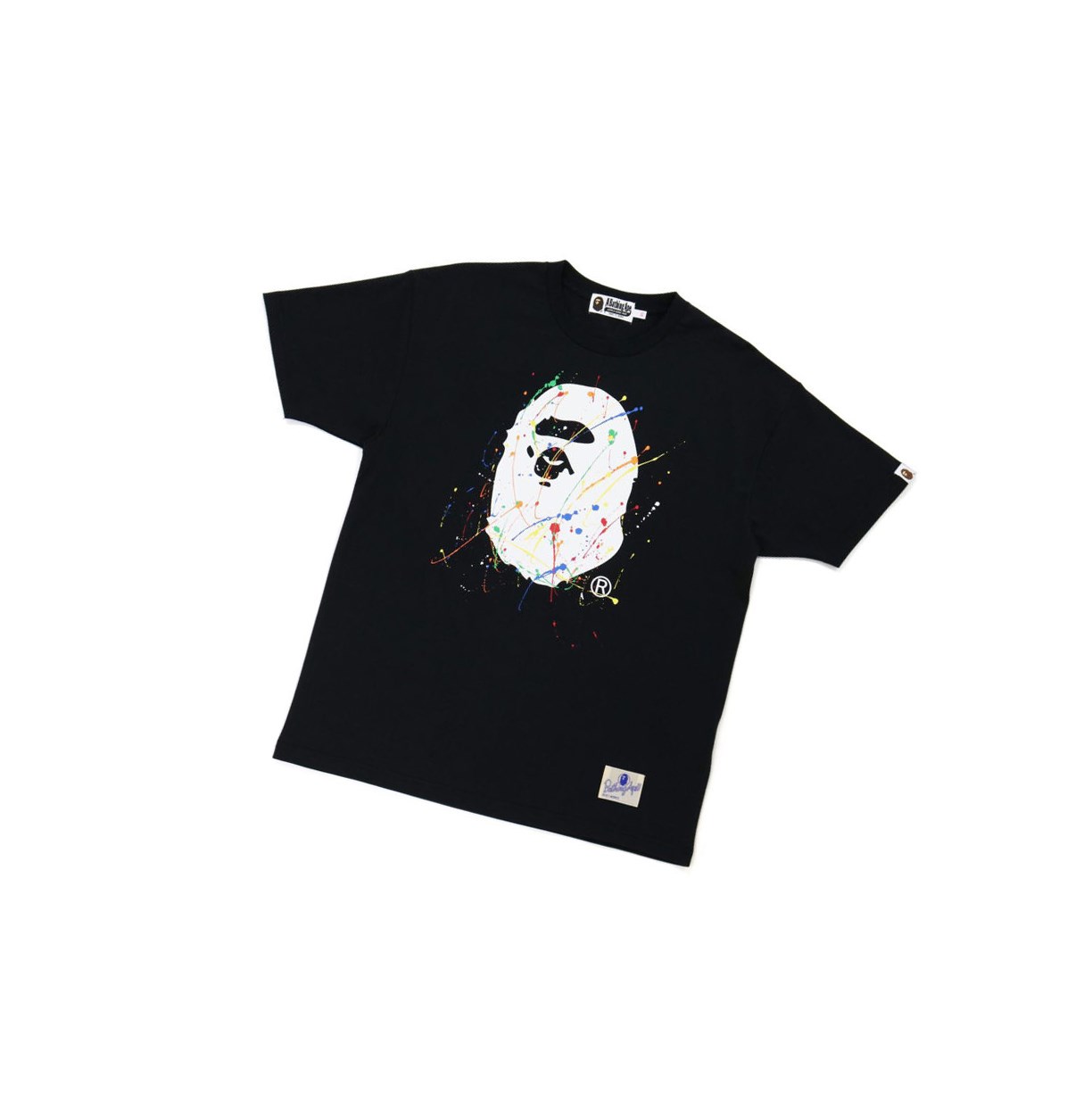 Koszulki Damskie A BATHING APE Bape Paint Splatter Ape Head Tee Krótkie Sleeve Czarne | NQUW-73145