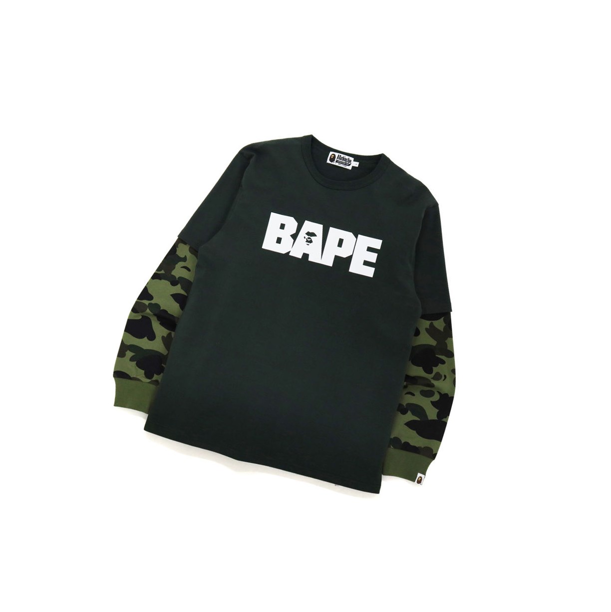 Koszulki Męskie A BATHING APE Bape 1st Camo Layered L/S Tee Long Sleeve Zielone | JHMD-60142