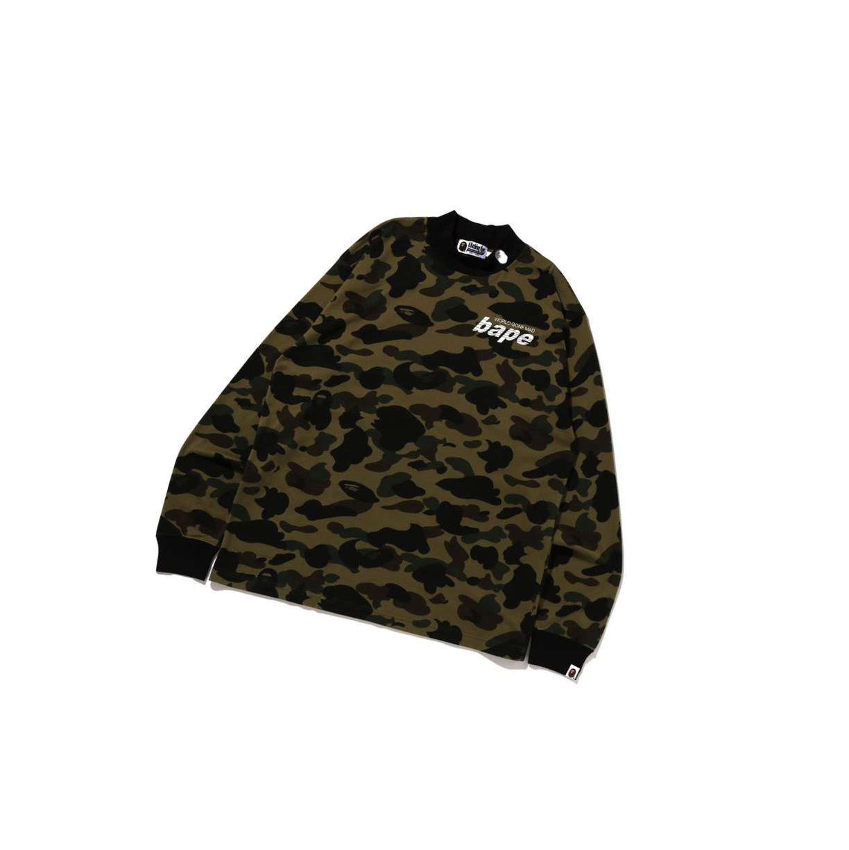 Koszulki Męskie A BATHING APE Bape 1st Camo Mock Neck Relaxed Fit L/S Tee Long Sleeve Zielone | SERH-76325