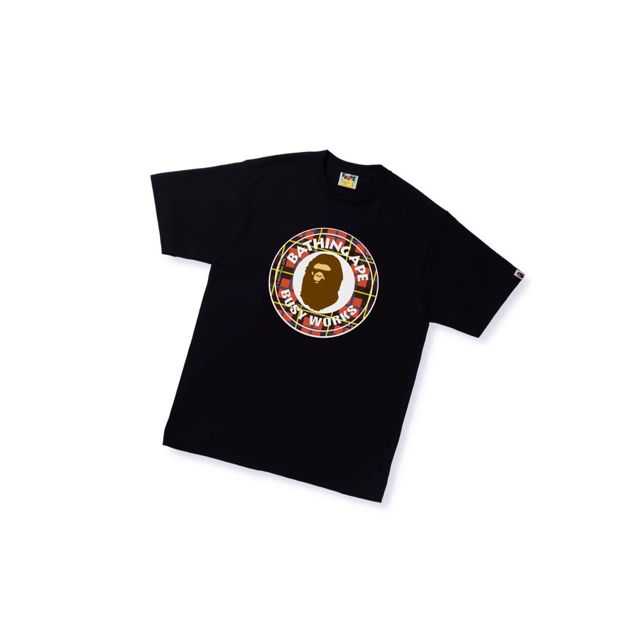 Koszulki Męskie A BATHING APE Bape Logo Check Busy Works Tee Krótkie Sleeve Czarne | IHTN-63527