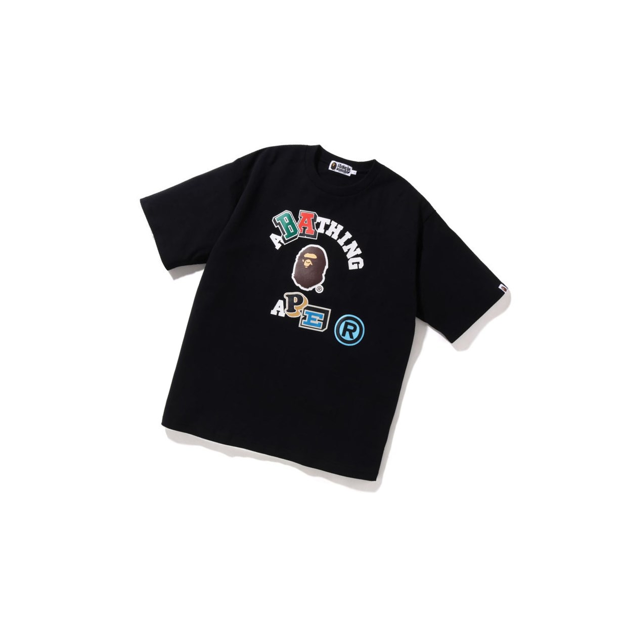 Koszulki Męskie A BATHING APE Bape Multi Fonts Relaxed Fit College Tee Krótkie Sleeve Czarne | DCQF-23876