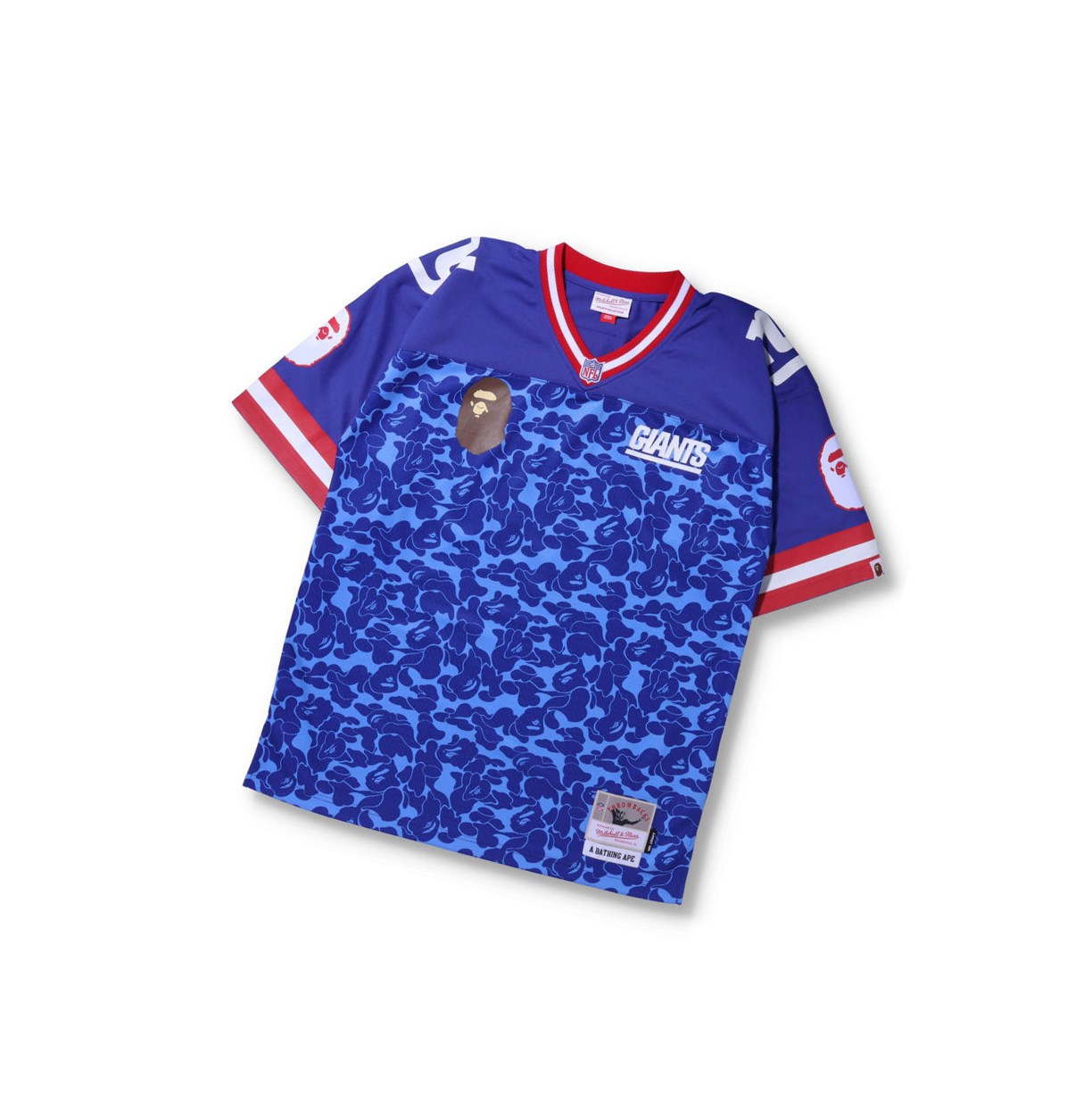 Koszulki Męskie A BATHING APE Bape X M&n Nfl New York Giants Legacy Jersey Krótkie Sleeve Niebieskie | QGAV-78059